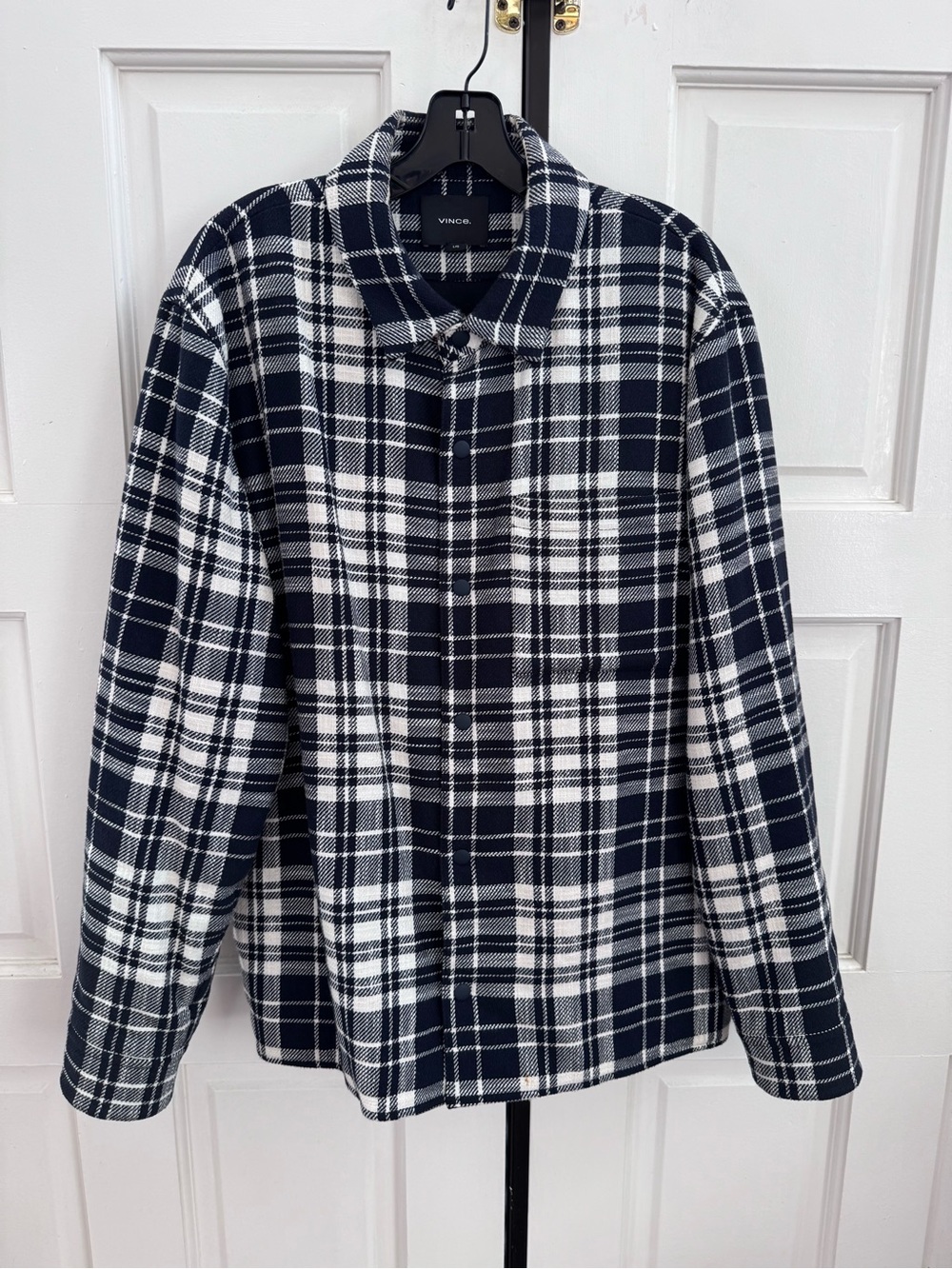 Vince Navy and White Plaid Shirt Jacket